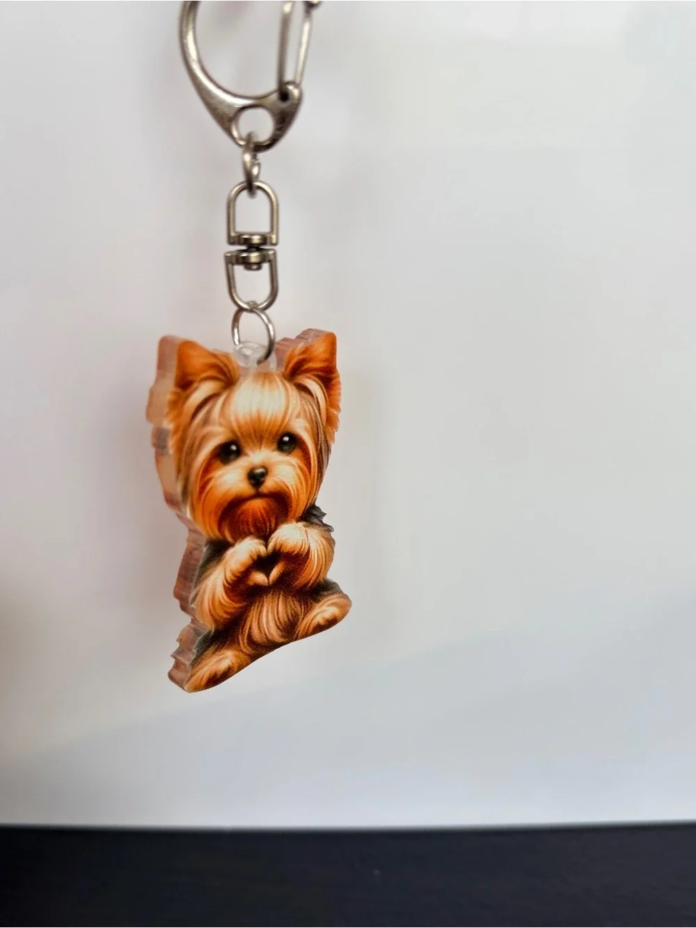 Cute Yorkie Dog Bag Charm/Keychain - Brown/Gold Acrylic Charm